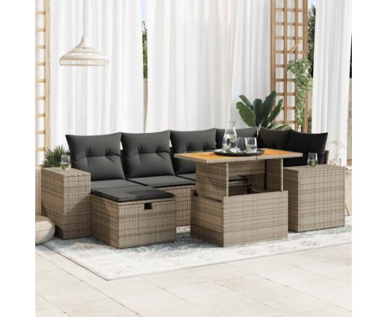 vidaXL 8-cz. zestaw mebli z poduszkami, szary, polirattan i akacja Dārza mēbeļu komplekti