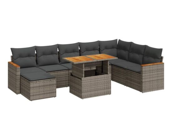 vidaXL 9-cz. zestaw mebli z poduszkami, szary, polirattan i akacja Dārza mēbeļu komplekti