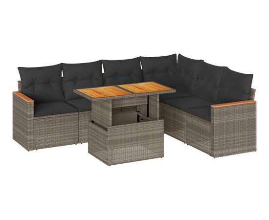 vidaXL 7-cz. zestaw mebli z poduszkami, szary, polirattan i akacja Dārza mēbeļu komplekti