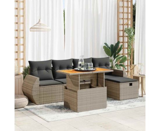 vidaXL 6-cz. zestaw mebli z poduszkami, szary, polirattan i akacja Dārza mēbeļu komplekti