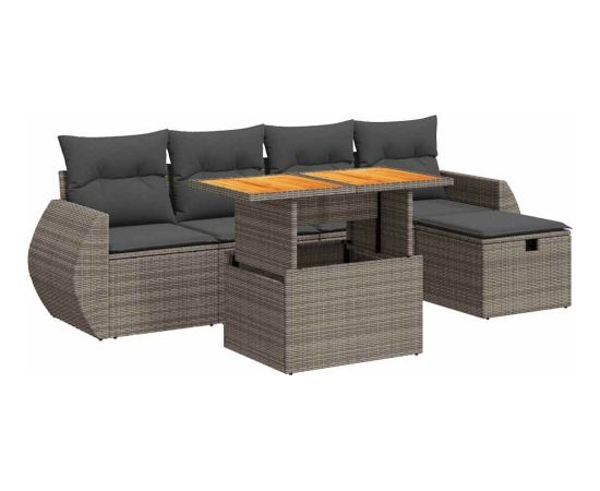 vidaXL 6-cz. zestaw mebli z poduszkami, szary, polirattan i akacja Dārza mēbeļu komplekti