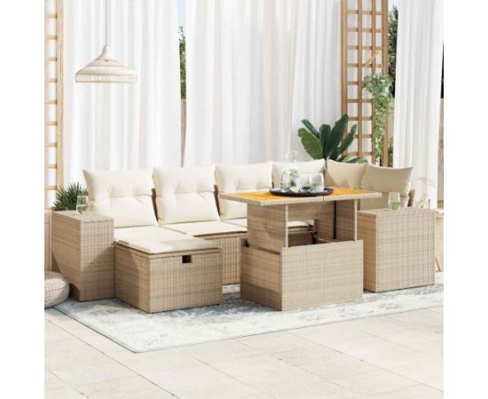 vidaXL 8-cz. zestaw mebli z poduszkami, beżowy, polirattan i akacja Dārza mēbeļu komplekti