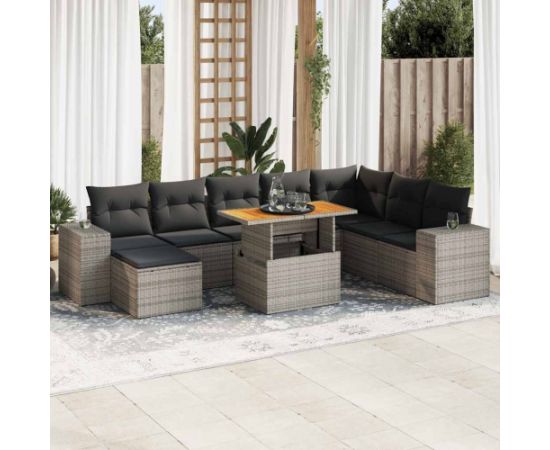 vidaXL 9-cz. zestaw mebli z poduszkami, szary, polirattan i akacja Dārza mēbeļu komplekti