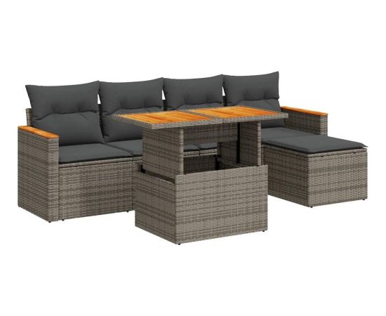 vidaXL 6-cz. zestaw mebli z poduszkami, szary, polirattan i akacja Dārza mēbeļu komplekti