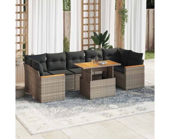 vidaXL 7-cz. zestaw mebli z poduszkami, szary, polirattan i akacja Dārza mēbeļu komplekti