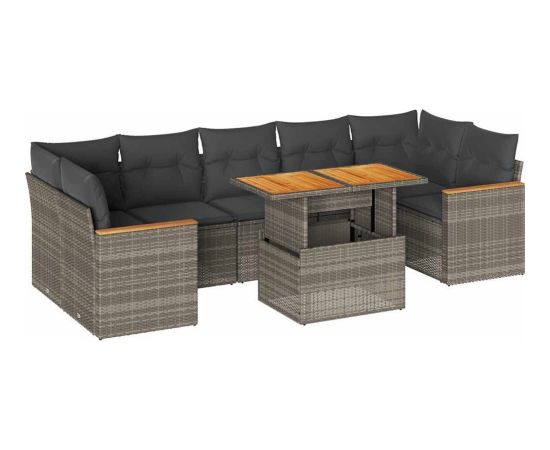 vidaXL 7-cz. zestaw mebli z poduszkami, szary, polirattan i akacja Dārza mēbeļu komplekti