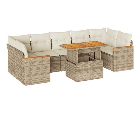 vidaXL 7-cz. zestaw mebli z poduszkami, beżowy, polirattan i akacja Dārza mēbeļu komplekti