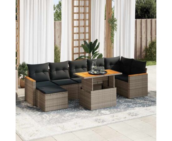 vidaXL 8-cz. zestaw mebli z poduszkami, szary, polirattan i akacja Dārza mēbeļu komplekti