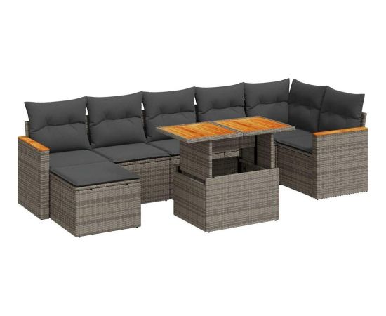 vidaXL 8-cz. zestaw mebli z poduszkami, szary, polirattan i akacja Dārza mēbeļu komplekti