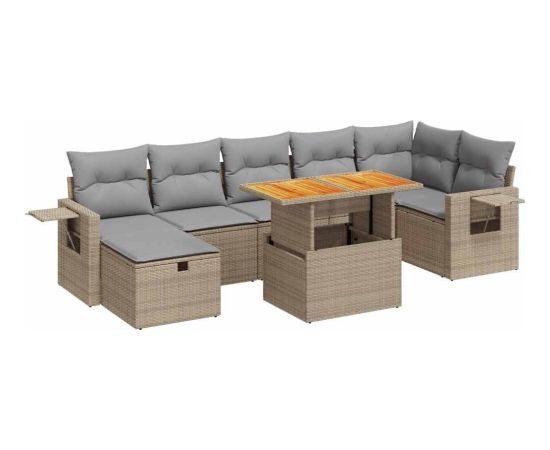 vidaXL 5-cz. zestaw mebli z poduszkami, beżowy, rattan PE i akacja Dārza mēbeļu komplekti