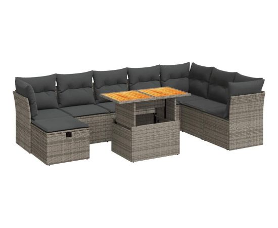 vidaXL 9-cz. zestaw mebli z poduszkami, szary, polirattan i akacja Dārza mēbeļu komplekti