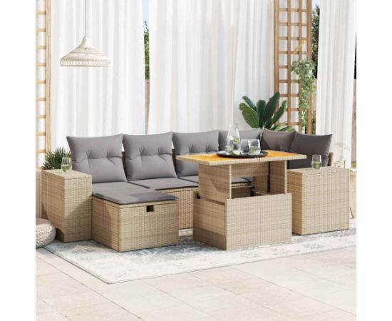 vidaXL 8-cz. zestaw mebli z poduszkami, beżowy, polirattan i akacja Dārza mēbeļu komplekti