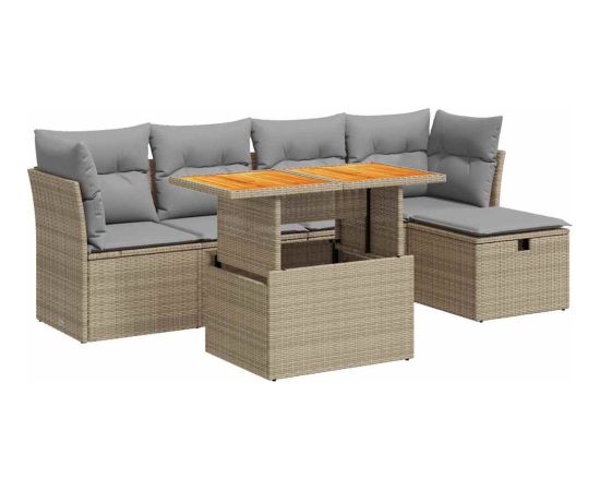 vidaXL 6-cz. zestaw mebli z poduszkami, beżowy, polirattan i akacja Dārza mēbeļu komplekti