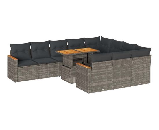 vidaXL 11-cz. zestaw mebli z poduszkami, szary, polirattan i akacja Dārza mēbeļu komplekti