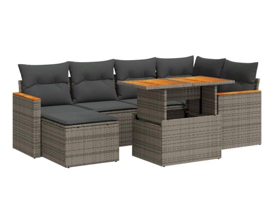 vidaXL 7-cz. zestaw mebli z poduszkami, szary, polirattan i akacja Dārza mēbeļu komplekti