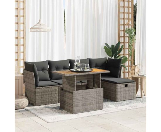 vidaXL 6-cz. zestaw mebli z poduszkami, szary, polirattan i akacja Dārza mēbeļu komplekti