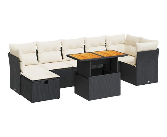 vidaXL 8-cz. zestaw mebli z poduszkami, czarny, polirattan i akacja Dārza mēbeļu komplekti