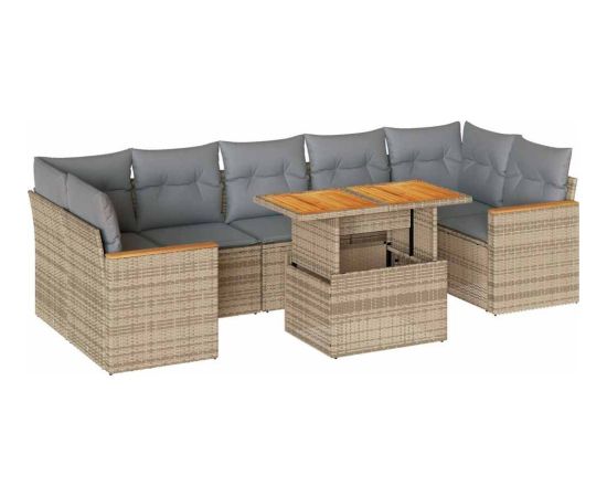 vidaXL 7-cz. zestaw mebli z poduszkami, beżowy, polirattan i akacja Dārza mēbeļu komplekti