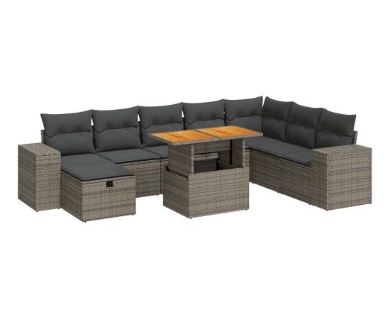 vidaXL 9-cz. zestaw mebli z poduszkami, szary, polirattan i akacja Dārza mēbeļu komplekti