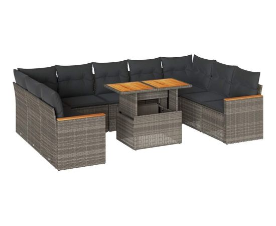 vidaXL 10-cz. zestaw mebli z poduszkami, szary, polirattan i akacja Dārza mēbeļu komplekti