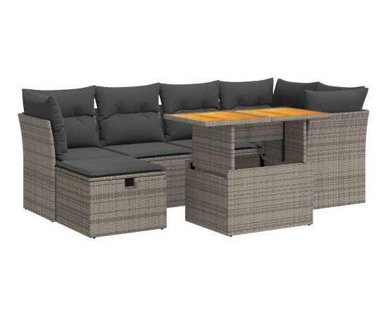 vidaXL 7-cz. zestaw mebli z poduszkami, szary, polirattan i akacja Dārza mēbeļu komplekti