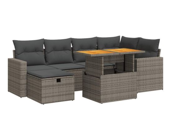 vidaXL 8-cz. zestaw mebli z poduszkami, szary, polirattan i akacja Dārza mēbeļu komplekti