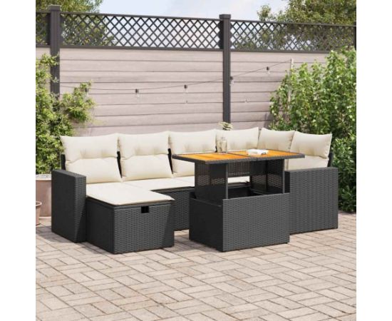 vidaXL 8-cz. zestaw mebli z poduszkami, czarny, polirattan i akacja Dārza mēbeļu komplekti