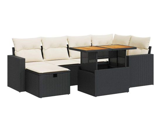 vidaXL 8-cz. zestaw mebli z poduszkami, czarny, polirattan i akacja Dārza mēbeļu komplekti