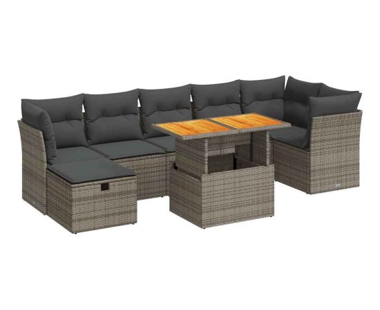 vidaXL 8-cz. zestaw mebli z poduszkami, szary, polirattan i akacja Dārza mēbeļu komplekti