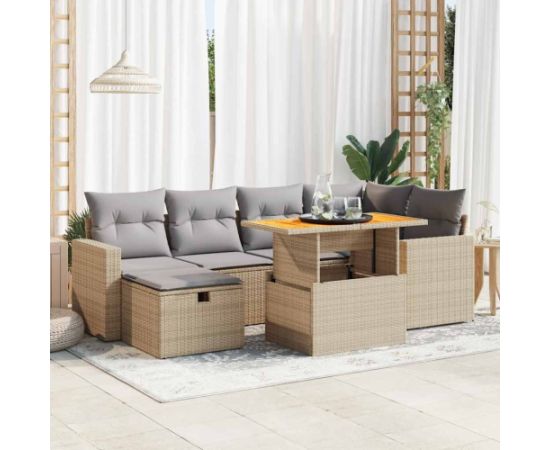 vidaXL 8-cz. zestaw mebli z poduszkami, beżowy, polirattan i akacja Dārza mēbeļu komplekti