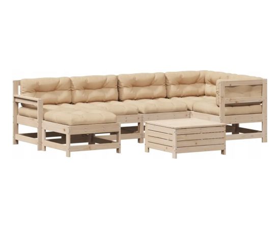 vidaXL 7-częściowy zestaw mebli ogrodowych z poduszkami, lite drewno sosnowe Dārza mēbeļu komplekti