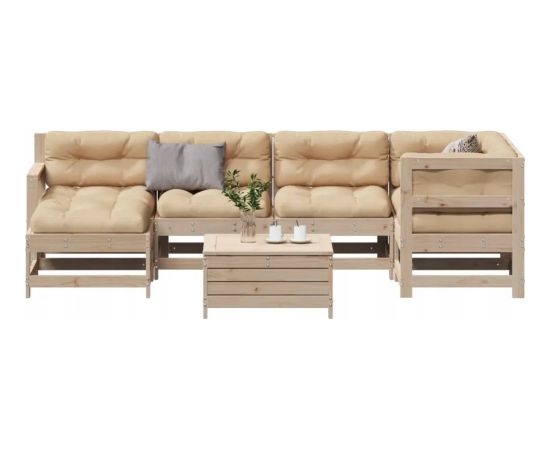 vidaXL 7-częściowy zestaw mebli ogrodowych z poduszkami, lite drewno sosnowe Dārza mēbeļu komplekti