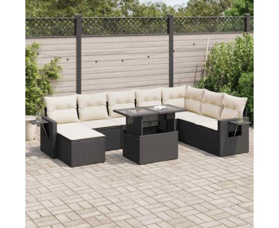 vidaXL 9-cz. zestaw wypoczynkowy do ogrodu, z poduszkami, czarny Dārza mēbeļu komplekti