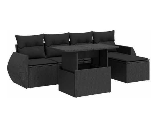 vidaXL 6-cz. zestaw mebli ogrodowych z poduszkami, czarny polirattan Dārza mēbeļu komplekti