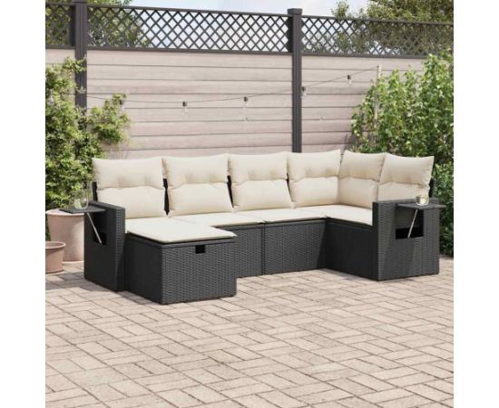 vidaXL 6-cz. zestaw mebli ogrodowych z poduszkami, czarny polirattan Dārza mēbeļu komplekti