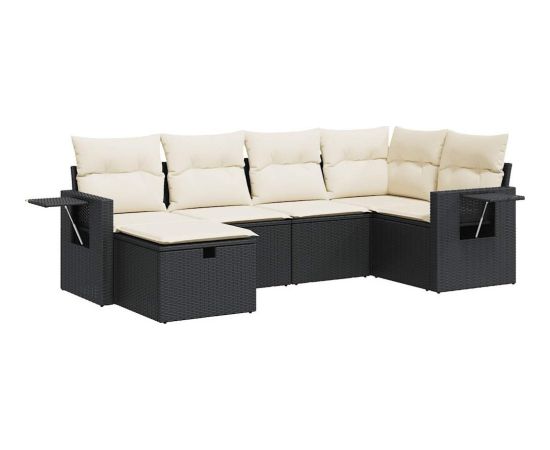 vidaXL 6-cz. zestaw mebli ogrodowych z poduszkami, czarny polirattan Dārza mēbeļu komplekti