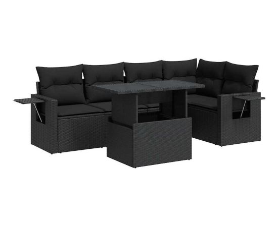 vidaXL 6-cz. zestaw mebli ogrodowych z poduszkami, czarny polirattan Dārza mēbeļu komplekti