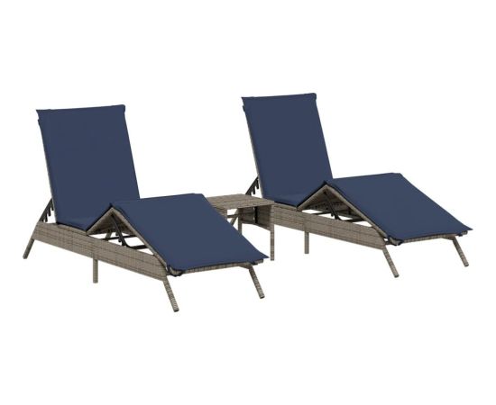 vidaXL vidaXL Leżaki ze stolikiem, 2 szt., szare, polirattan Шезлонги и пляжные стулья