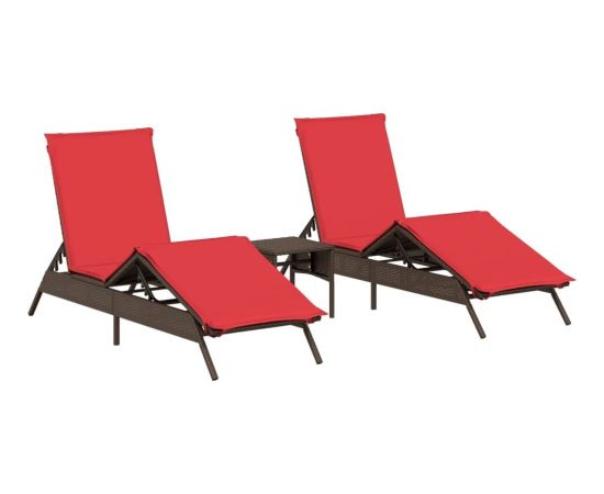 vidaXL vidaXL Leżaki ze stolikiem, 2 szt., brązowe, polirattan Шезлонги и пляжные стулья