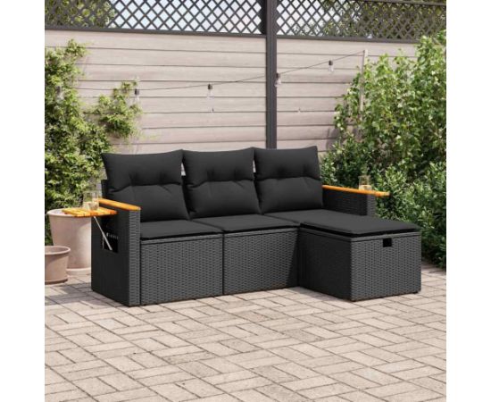 vidaXL 4-cz. zestaw wypoczynkowy do ogrodu, poduszki, czarny rattan PE Dārza mēbeļu komplekti
