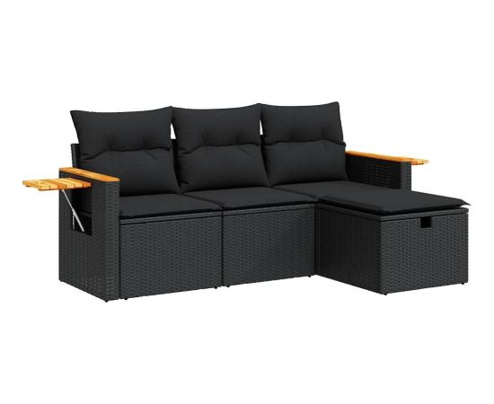 vidaXL 4-cz. zestaw wypoczynkowy do ogrodu, poduszki, czarny rattan PE Dārza mēbeļu komplekti