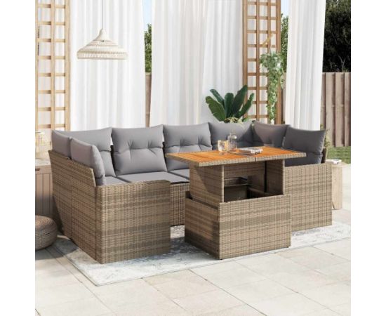 vidaXL 7-cz. zestaw wypoczynkowy do ogrodu, z poduszkami, beżowy Dārza mēbeļu komplekti