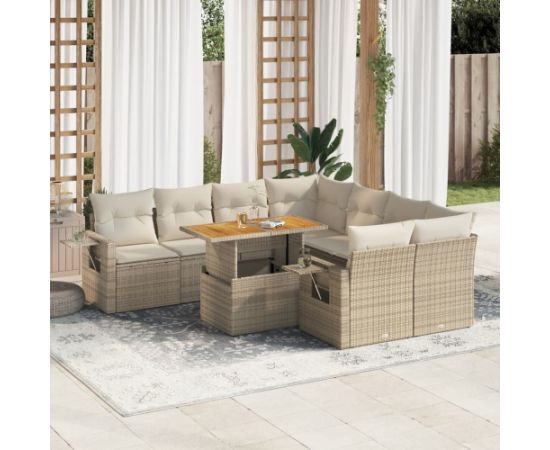 vidaXL 9-cz. zestaw mebli ogrodowych z poduszkami, beżowy, polirattan Dārza mēbeļu komplekti