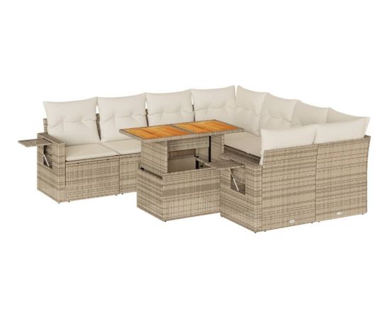 vidaXL 9-cz. zestaw mebli ogrodowych z poduszkami, beżowy, polirattan Dārza mēbeļu komplekti