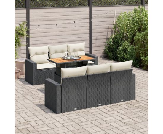 vidaXL 7-cz. zestaw wypoczynkowy do ogrodu, z poduszkami, czarny Dārza mēbeļu komplekti