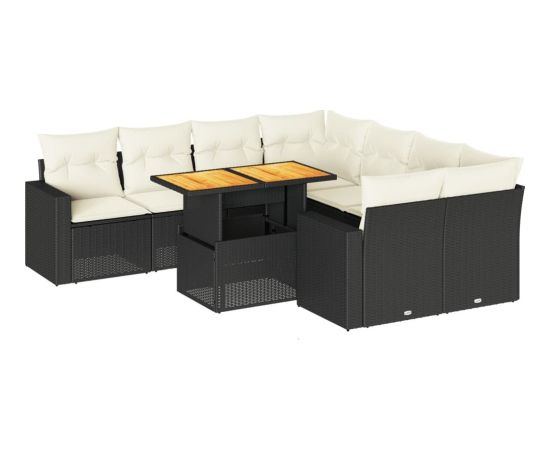 vidaXL 9-cz. zestaw wypoczynkowy do ogrodu, z poduszkami, czarny Dārza mēbeļu komplekti