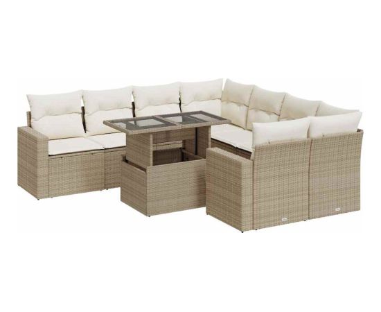 vidaXL 9-cz. zestaw mebli ogrodowych z poduszkami, beżowy, polirattan Dārza mēbeļu komplekti