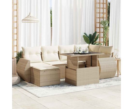 vidaXL 7-cz. zestaw wypoczynkowy do ogrodu, z poduszkami, beżowy Dārza mēbeļu komplekti