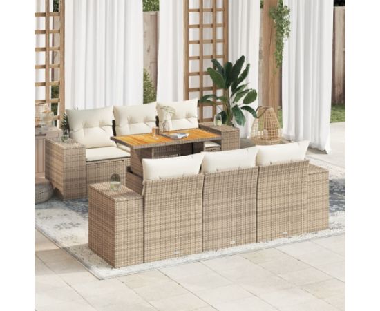 vidaXL 7-cz. zestaw wypoczynkowy do ogrodu, z poduszkami, beżowy Dārza mēbeļu komplekti