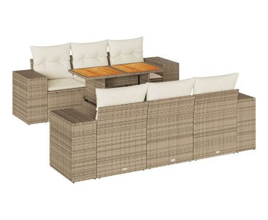 vidaXL 7-cz. zestaw wypoczynkowy do ogrodu, z poduszkami, beżowy Dārza mēbeļu komplekti